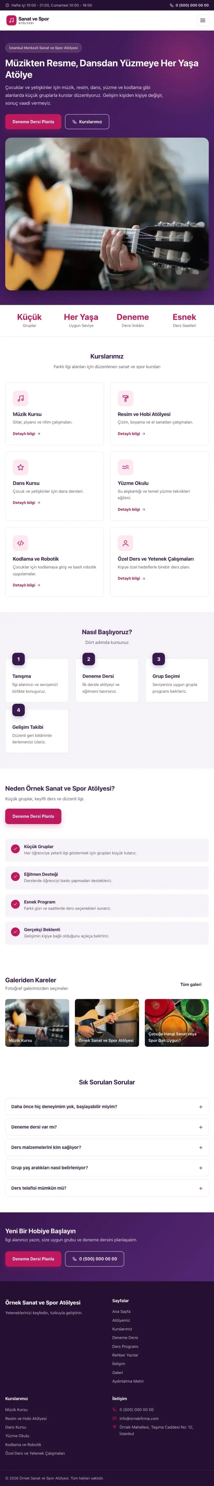 Klasik Mor Pembe – Spor ve Sanat Kursu Web Sitesi tablet görünümü