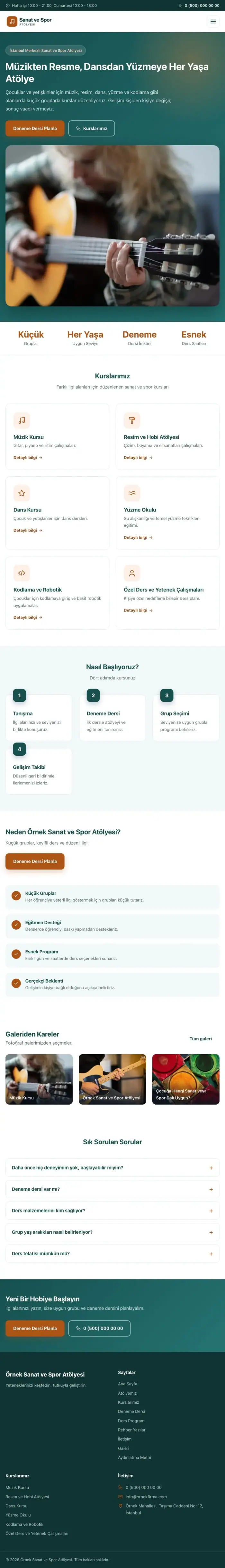 Klasik Petrol Turuncu – Spor ve Sanat Kursu Web Sitesi tablet görünümü