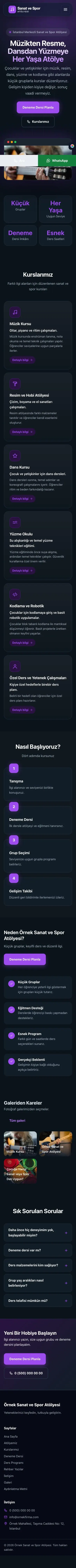 Koyu Modern Mavi Mor – Spor ve Sanat Kursu Web Sitesi mobil görünümü
