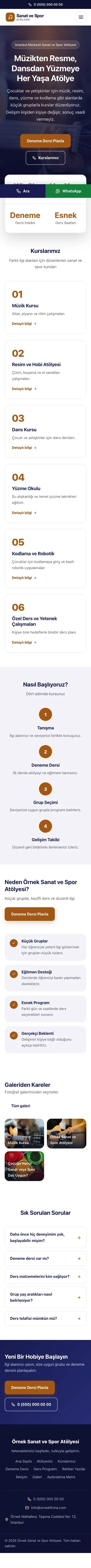 Merkez Lacivert Turuncu – Spor ve Sanat Kursu Web Sitesi mobil görünümü
