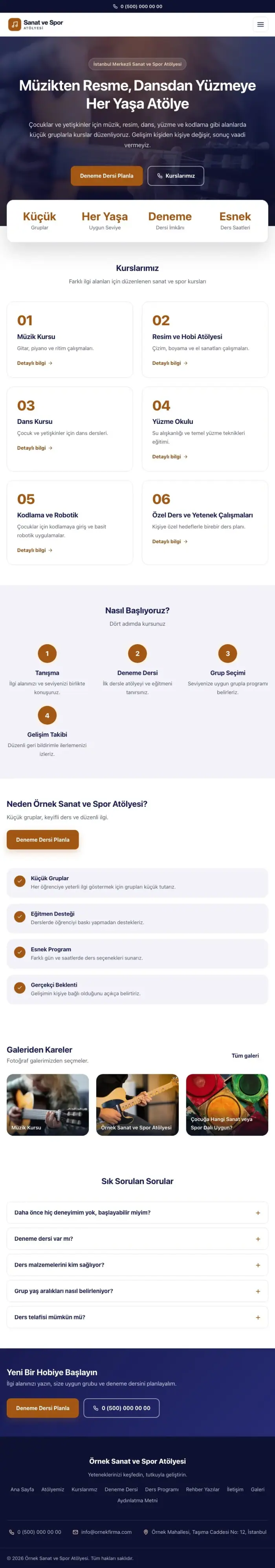 Merkez Lacivert Turuncu – Spor ve Sanat Kursu Web Sitesi tablet görünümü