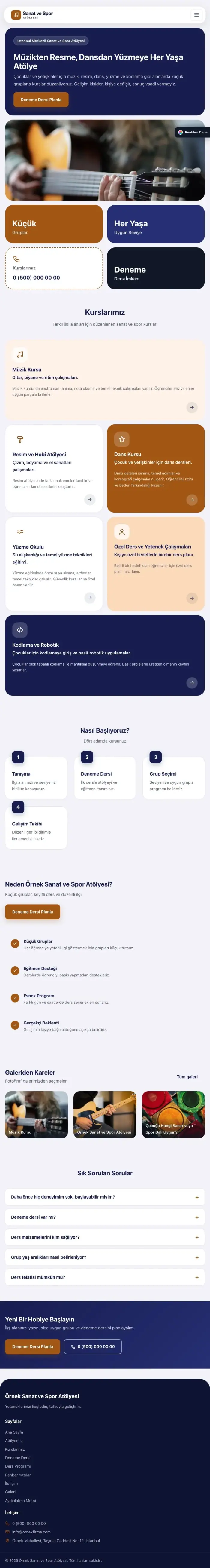 Mozaik Lacivert Turuncu – Spor ve Sanat Kursu Web Sitesi tablet görünümü