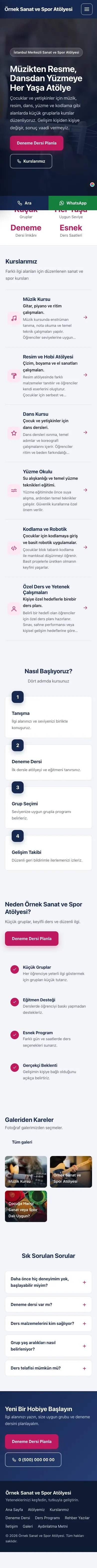Sol Menü Mavi Pembe – Spor ve Sanat Kursu Web Sitesi mobil görünümü