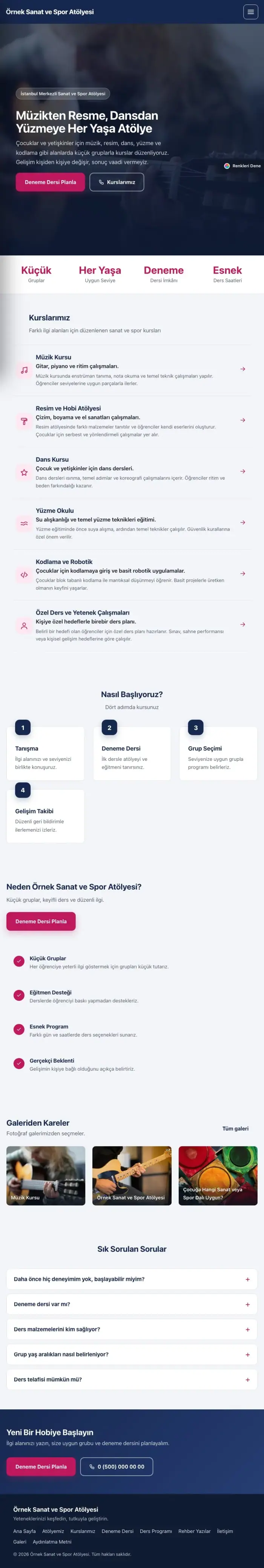 Sol Menü Mavi Pembe – Spor ve Sanat Kursu Web Sitesi tablet görünümü
