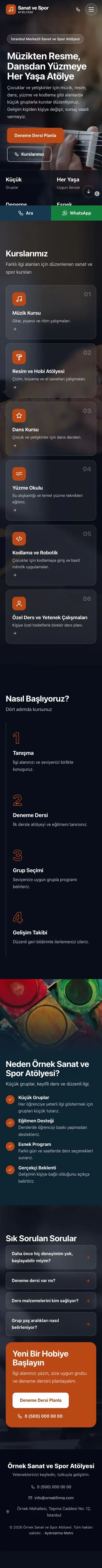 Tam Ekran Mavi Turuncu – Spor ve Sanat Kursu Web Sitesi mobil görünümü