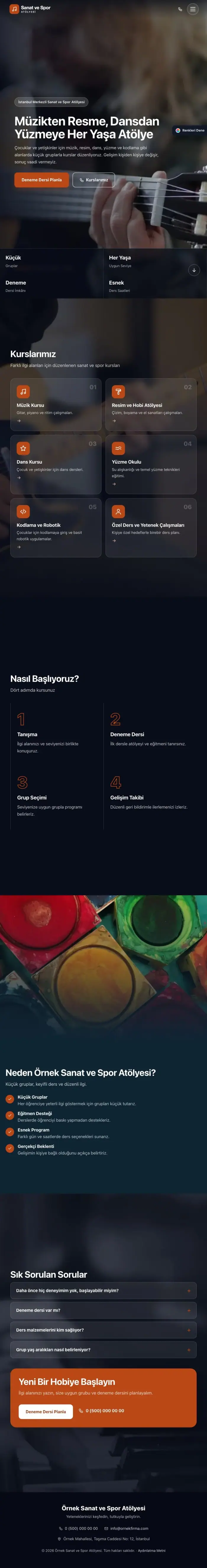 Tam Ekran Mavi Turuncu – Spor ve Sanat Kursu Web Sitesi tablet görünümü