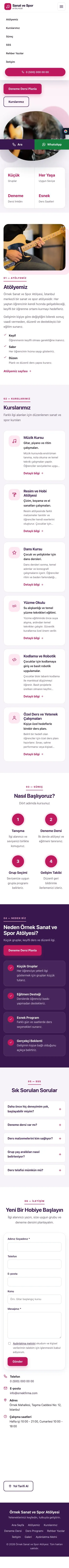 Tek Sayfa Mor Pembe – Spor ve Sanat Kursu Web Sitesi mobil görünümü