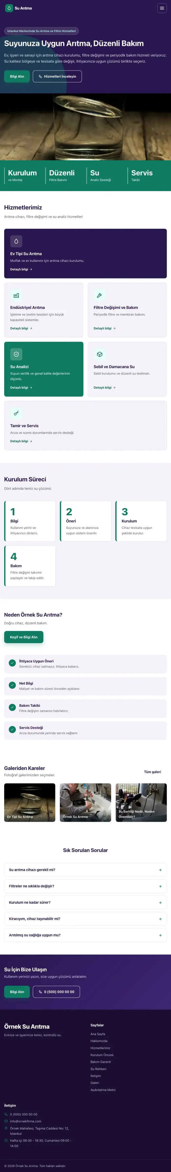 Blok Mor Turkuaz – Su Arıtma Web Sitesi tablet görünümü