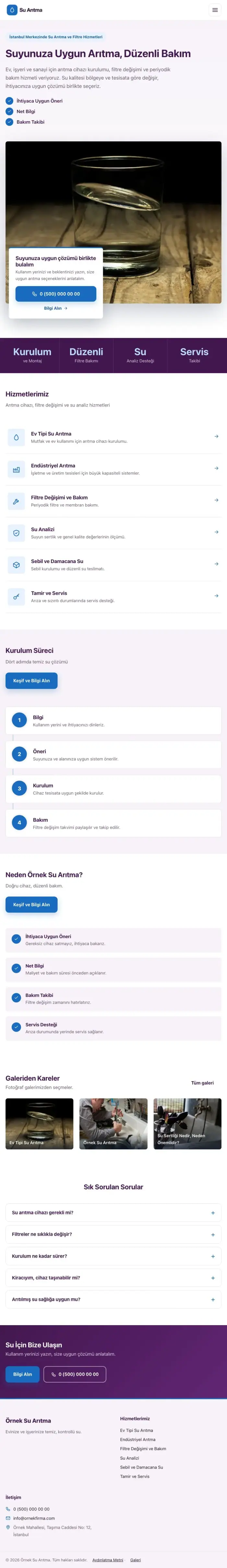 Bölünmüş Mor Mavi – Su Arıtma Web Sitesi tablet görünümü