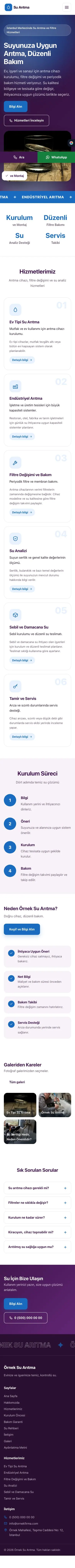 Hareketli Mor Mavi – Su Arıtma Web Sitesi mobil görünümü