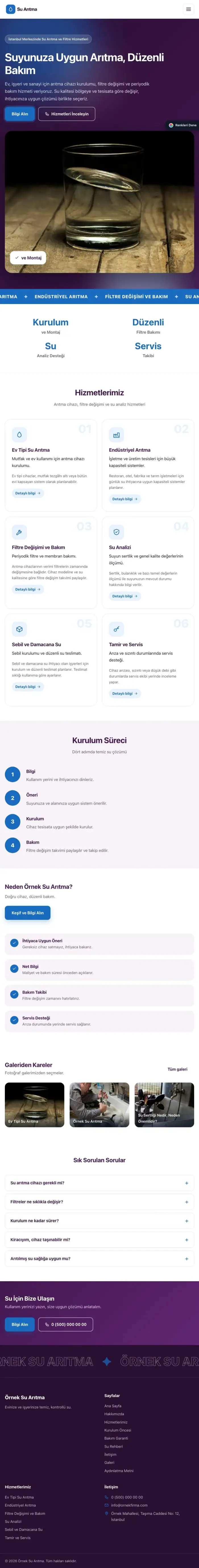 Hareketli Mor Mavi – Su Arıtma Web Sitesi tablet görünümü