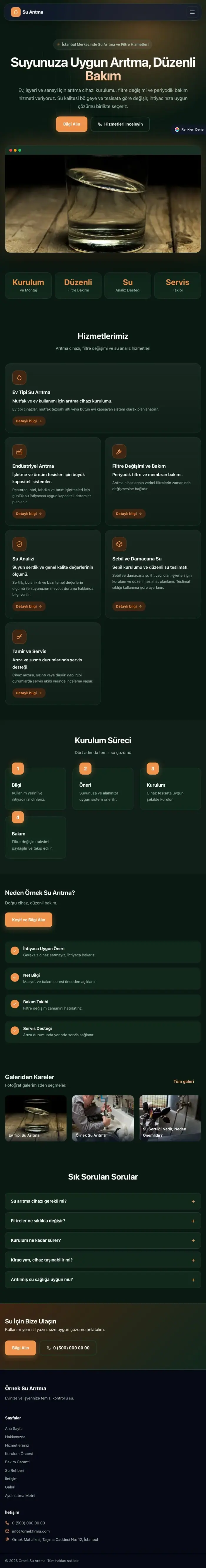 Koyu Modern Yeşil Turuncu – Su Arıtma Web Sitesi tablet görünümü