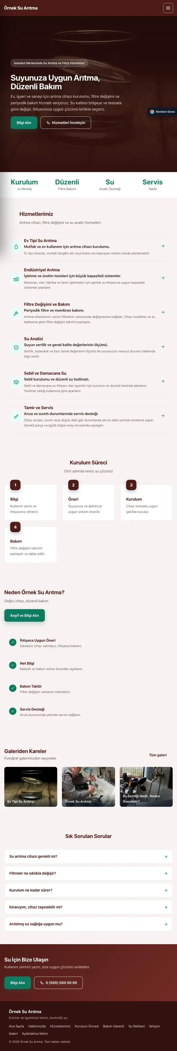 Sol Menü Bordo Turkuaz – Su Arıtma Web Sitesi tablet görünümü