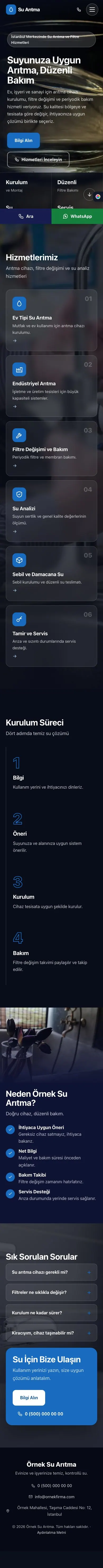 Tam Ekran Lacivert Mavi – Su Arıtma Web Sitesi mobil görünümü