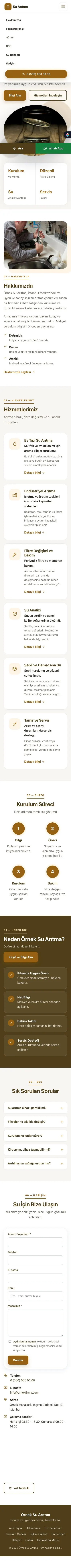 Tek Sayfa Kahve Turuncu – Su Arıtma Web Sitesi mobil görünümü