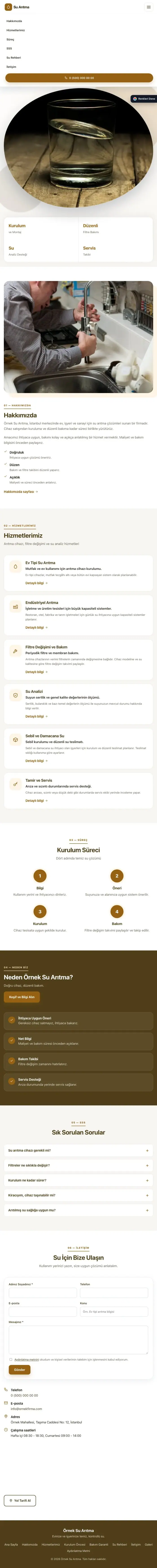 Tek Sayfa Kahve Turuncu – Su Arıtma Web Sitesi tablet görünümü