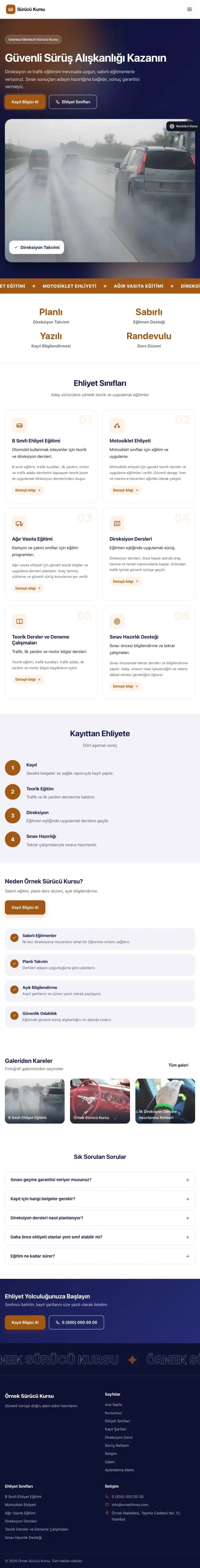 Hareketli Lacivert Turuncu – Sürücü Kursu Web Sitesi tablet görünümü