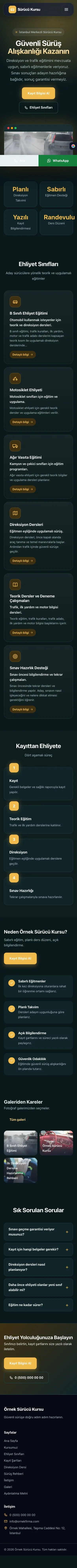Koyu Modern Petrol Amber – Sürücü Kursu Web Sitesi mobil görünümü