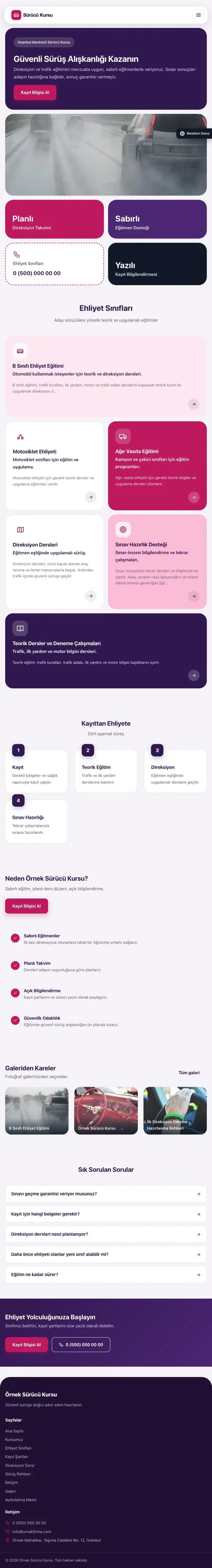 Mozaik Mor Pembe – Sürücü Kursu Web Sitesi tablet görünümü