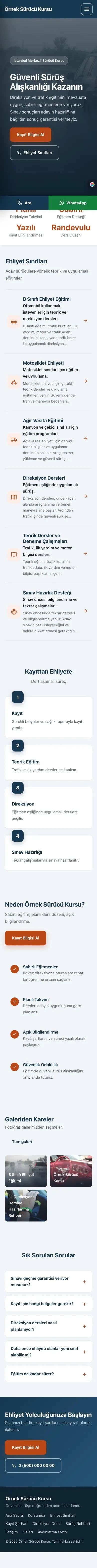 Sol Menü Mavi Turuncu – Sürücü Kursu Web Sitesi mobil görünümü
