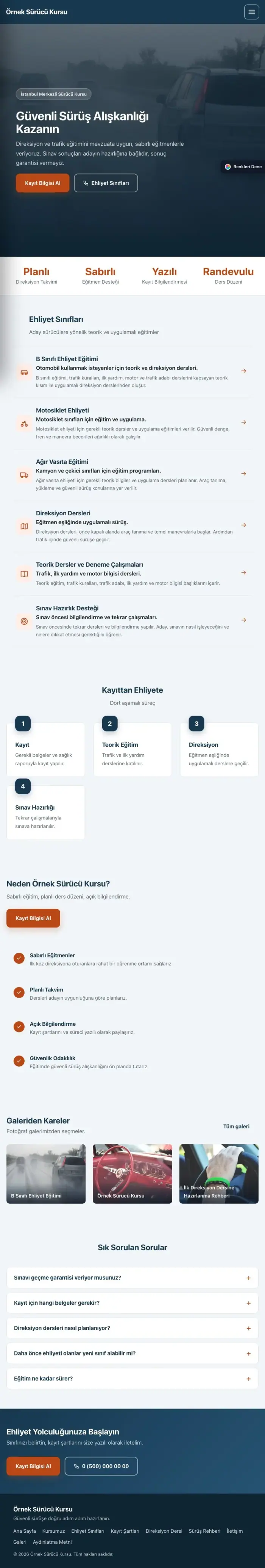 Sol Menü Mavi Turuncu – Sürücü Kursu Web Sitesi tablet görünümü