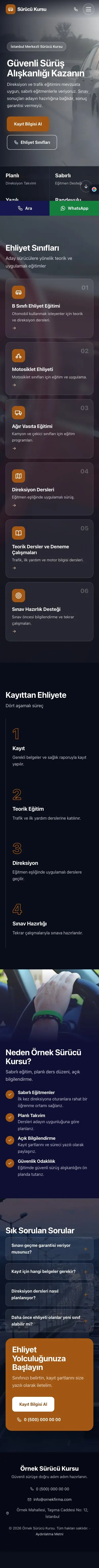 Tam Ekran Lacivert Turuncu – Sürücü Kursu Web Sitesi mobil görünümü
