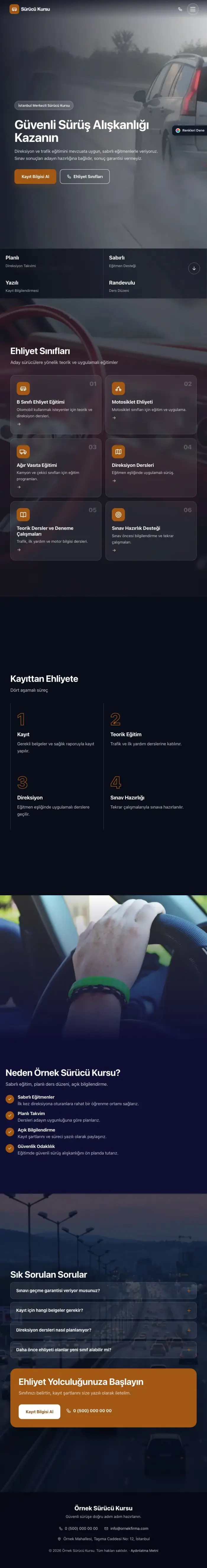 Tam Ekran Lacivert Turuncu – Sürücü Kursu Web Sitesi tablet görünümü
