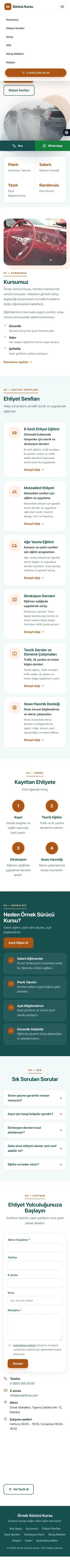 Tek Sayfa Petrol Turuncu – Sürücü Kursu Web Sitesi mobil görünümü
