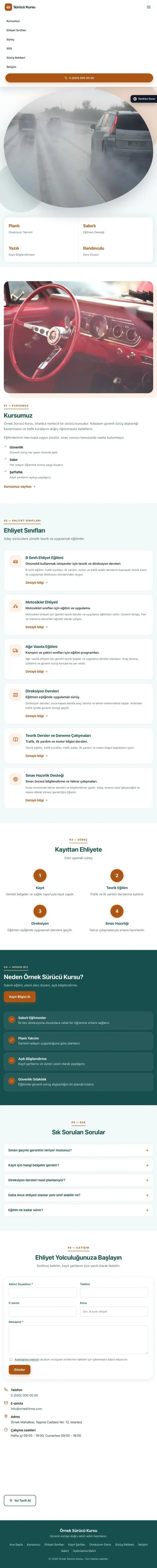 Tek Sayfa Petrol Turuncu – Sürücü Kursu Web Sitesi tablet görünümü