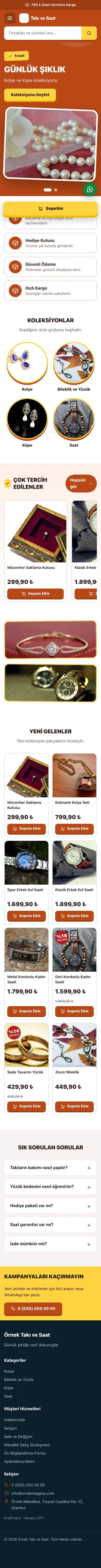 Kampanya Bordo Turuncu – Takı ve Saat E-ticaret Sitesi mobil görünümü
