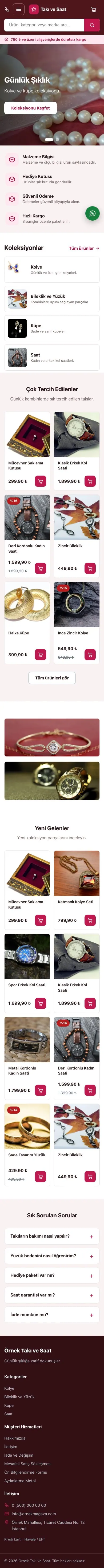 Market Bordo Pembe – Takı ve Saat E-ticaret Sitesi mobil görünümü