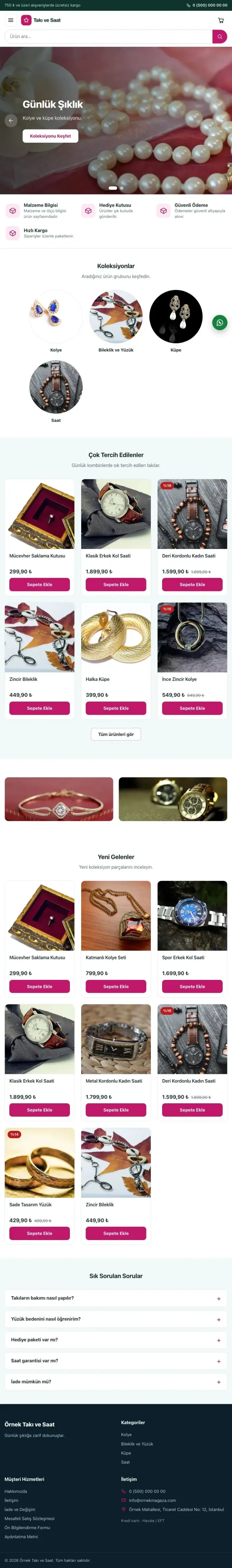 Vitrin Petrol Pembe – Takı ve Saat E-ticaret Sitesi tablet görünümü