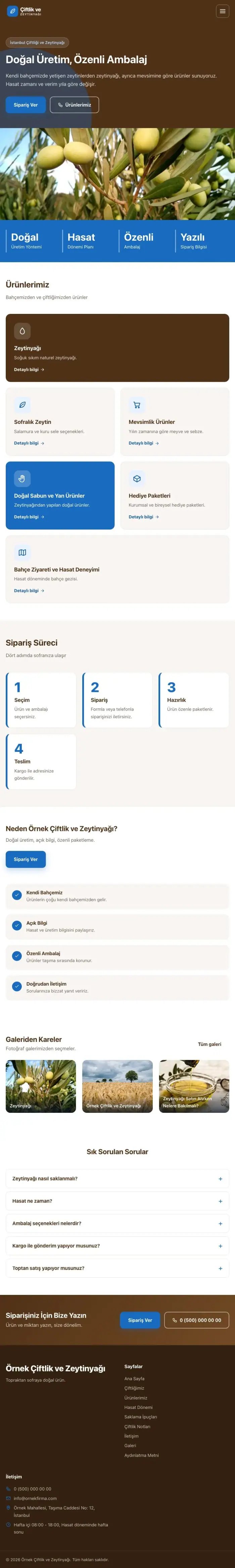 Blok Kahve Mavi – Tarım ve Zeytinyağı Web Sitesi tablet görünümü