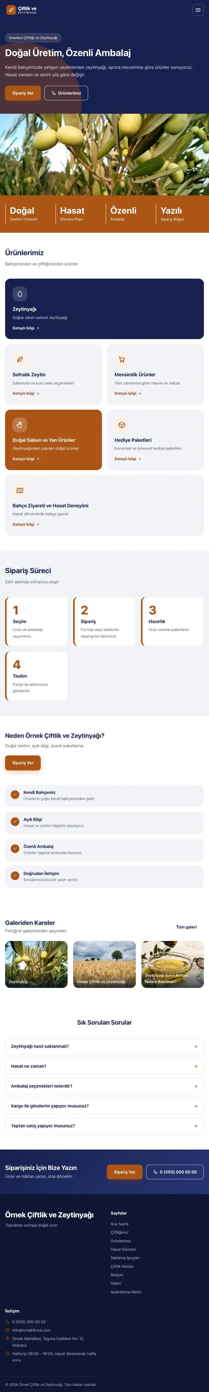 Blok Lacivert Turuncu – Tarım ve Zeytinyağı Web Sitesi tablet görünümü