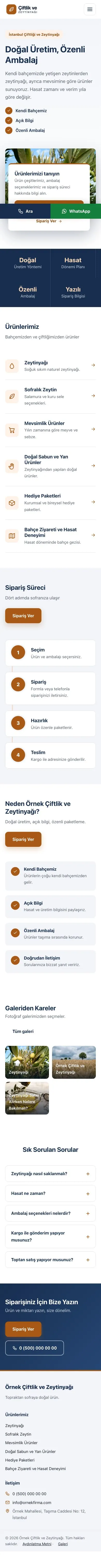 Bölünmüş Mavi Turuncu – Tarım ve Zeytinyağı Web Sitesi mobil görünümü