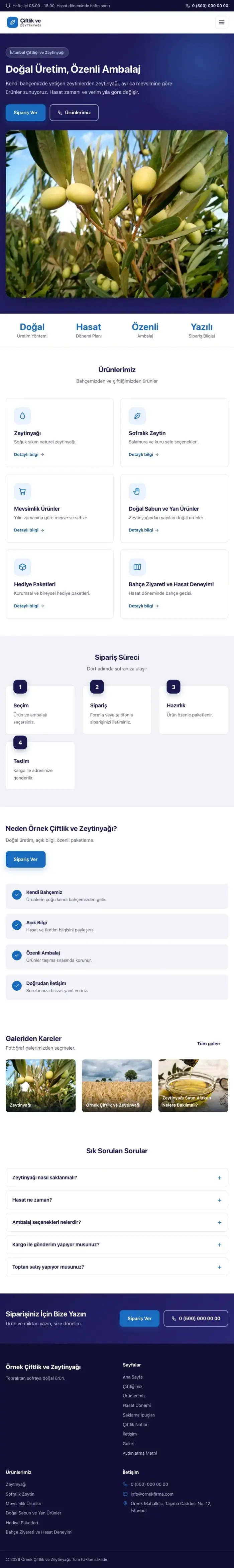 Klasik Lacivert Mavi – Tarım ve Zeytinyağı Web Sitesi tablet görünümü