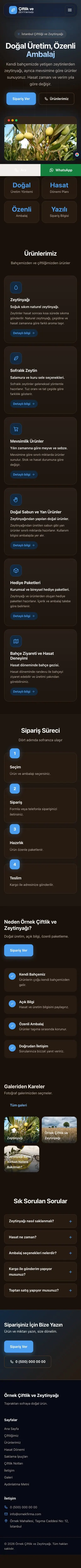 Koyu Modern Kahve Mavi – Tarım ve Zeytinyağı Web Sitesi mobil görünümü