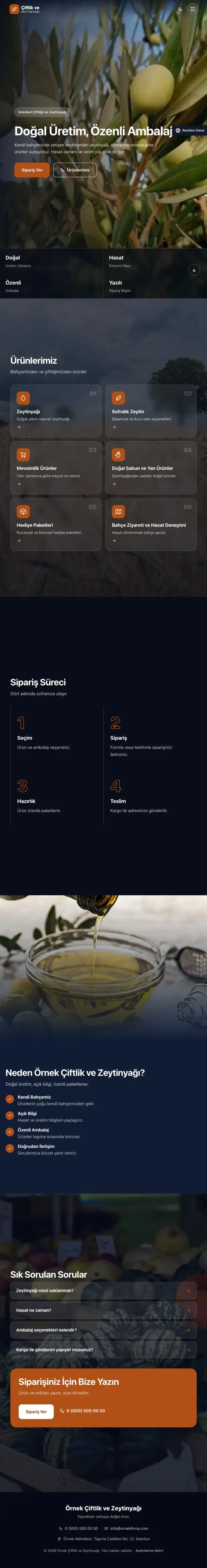Tam Ekran Mavi Turuncu – Tarım ve Zeytinyağı Web Sitesi tablet görünümü