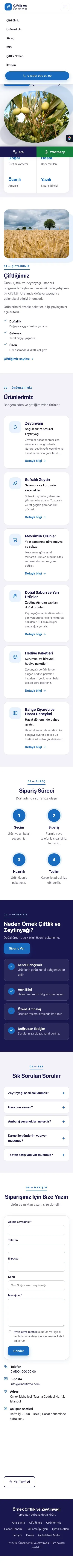 Tek Sayfa Lacivert Mavi – Tarım ve Zeytinyağı Web Sitesi mobil görünümü