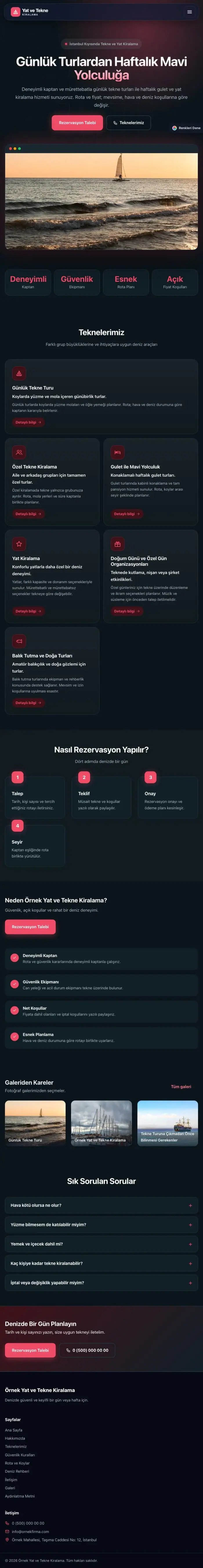 Koyu Modern Mavi Kırmızı – Tekne ve Yat Kiralama Web Sitesi tablet görünümü