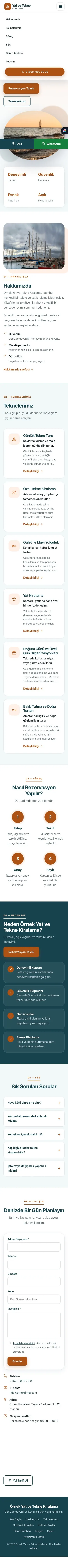 Tek Sayfa Petrol Turuncu – Tekne ve Yat Kiralama Web Sitesi mobil görünümü