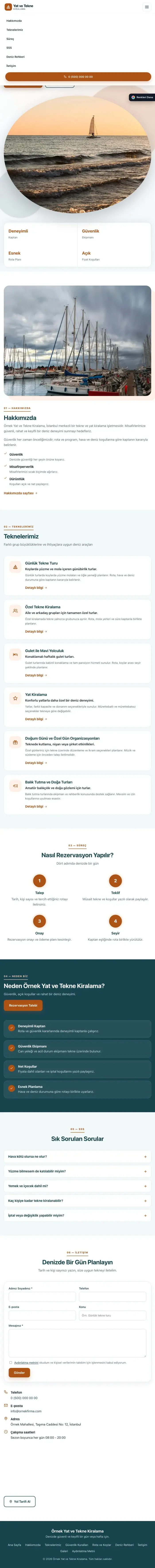 Tek Sayfa Petrol Turuncu – Tekne ve Yat Kiralama Web Sitesi tablet görünümü