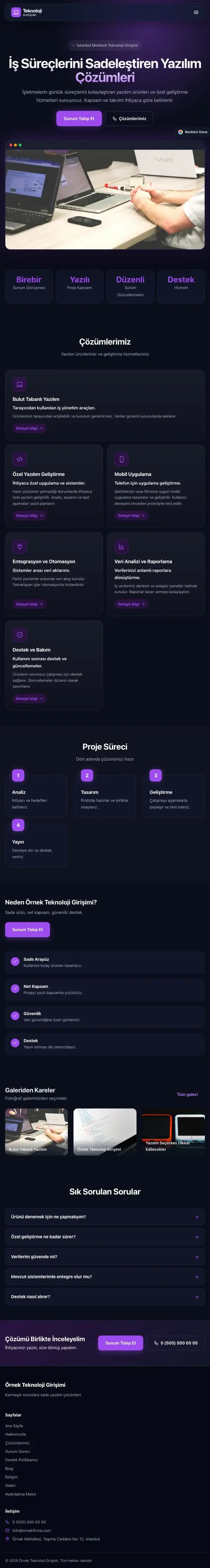 Koyu Modern Lacivert Mor – Teknoloji ve Girişim Web Sitesi tablet görünümü