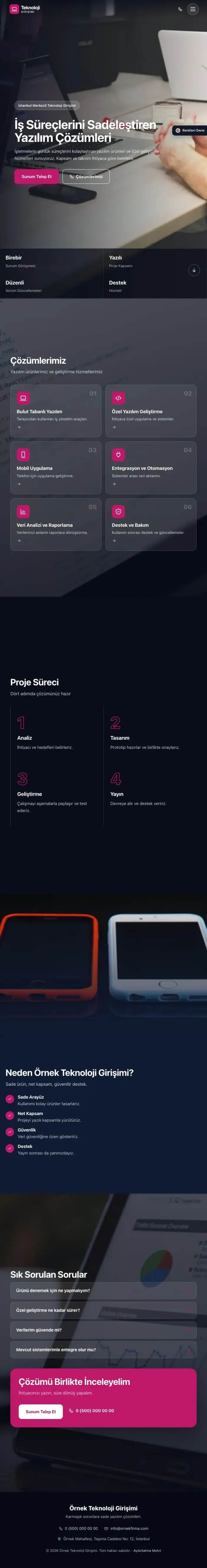 Tam Ekran Mavi Pembe – Teknoloji ve Girişim Web Sitesi tablet görünümü