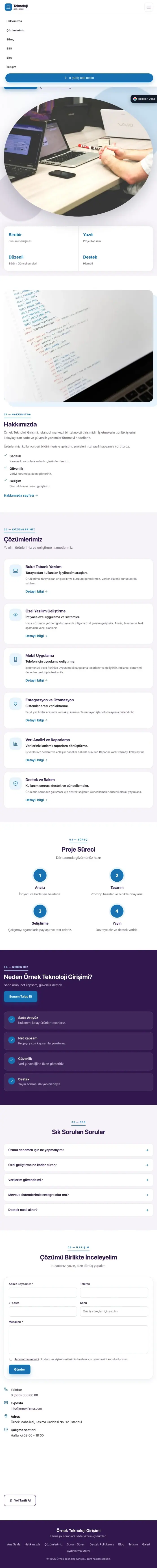 Tek Sayfa Mor Mavi – Teknoloji ve Girişim Web Sitesi tablet görünümü