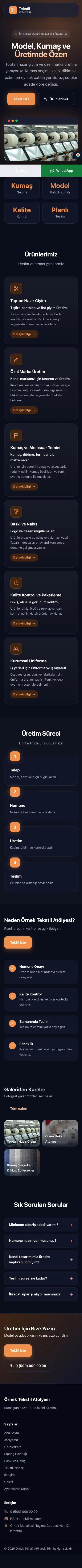 Koyu Modern Lacivert Turuncu – Tekstil Web Sitesi mobil görünümü