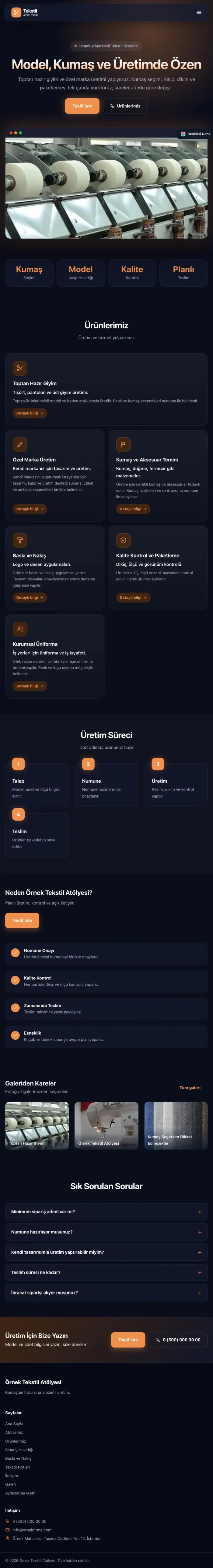 Koyu Modern Lacivert Turuncu – Tekstil Web Sitesi tablet görünümü