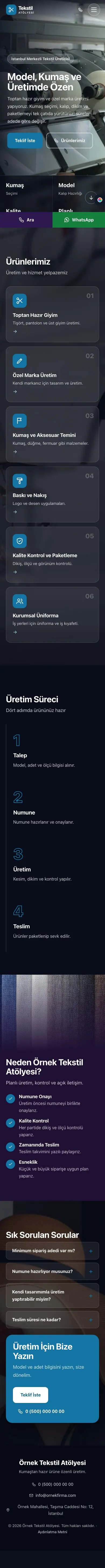 Tam Ekran Mor Mavi – Tekstil Web Sitesi mobil görünümü