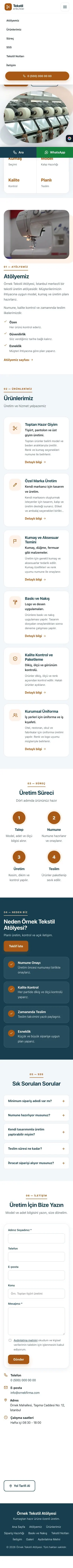 Tek Sayfa Mavi Turuncu – Tekstil Web Sitesi mobil görünümü