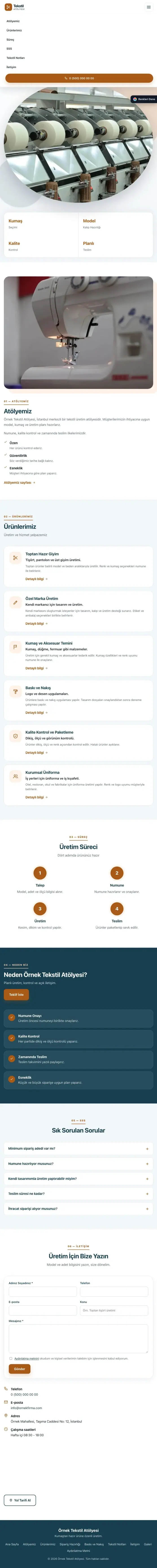 Tek Sayfa Mavi Turuncu – Tekstil Web Sitesi tablet görünümü